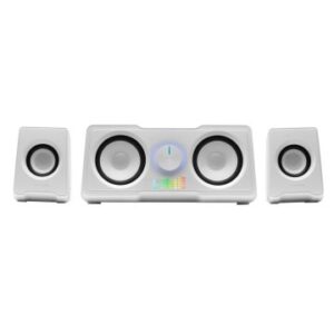 ALTAVOCES 2.2 MARS GAMING MS22W SISTEMA DE DOBLE SUBWOOFER 35W RGB FLOW CONEXION JACK 3.5mm COLOR BLANCO ALIMENTACION POR USB