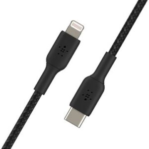 CABLE USB-C A LIGHTNING 1M BELKIN CAA004BT1MBK TRENZADO BOOST CHARGE 1m COLOR NEGRO