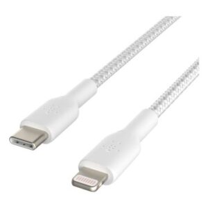 CABLE USB-C A LIGHTNING 2M BELKIN CAA004BT2MWH TRENZADO BOOST CHARGE 2M COLOR  BLANCO