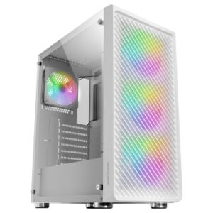 CAJA ATX SEMITORRE GAMING MARS GAMING MC-F WHITE FRONTAL METAL MESH 3 VENTILADORES ARGB 120mm +1 TRASERO LATERAL DE CRISTAL TEMPLADO SIN FUENTE DE ALI