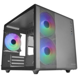 CAJA MICROATX CUBE GAMING MARS GAMING MC400 BLACK FRONTAL MESH DISEÑO CUBE 3xVENTILADORES 120mm RGB LATERAL DE CRISTAL TEMPLADO SIN FUENTE DE ALIM