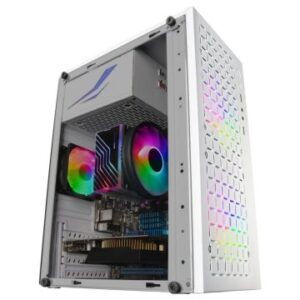 CAJA MICROATX GAMING MARS GAMING MC-CORE WHITE FRONTAL METAL-MESH CON 2 VENTILADORES FRGB 120mm VENTANA LATERAL COMPLETA SIN F.A