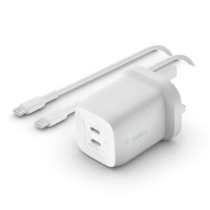 CARGADOR USB-C BELKIN 65W WCH013VF2MWH-B6 2xUSB-C GaN BOOST CHARGE 65W + CABLE 2M65W (45W+20W)
