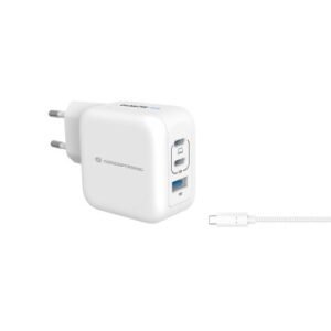 CARGADOR USB-C CONCEPTRONIC 67W 2xUSB-C 1xUSB-A QUICKCHARGE 3.0 PPS INCLUYE CABLE BLANCO