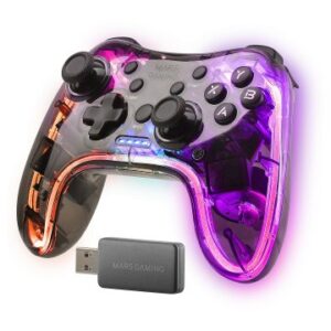 GAMEPAD INALAMBRICO MARS GAMING MGP-24 ADAPTADOR USB 2.4GPRO CONEXION USB-C MULTIPLATAFORMA 20 BOTONES RGB NEON VIBRACIÓN HAPTICA DUAL