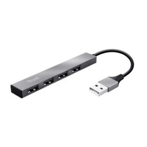 HUB USB 2.0 TRUST HALYX ALUMINIUM A 4xUSB-A 2.0 DISEÑO METALICO Y COMPACTO HASTA 480 MBPS 23786