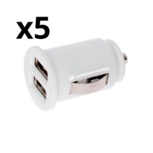 KIT 5 UNIDADES CARGADOR NORTESS 2.4A 2 PUERTOS USB 5V 12/24V COLOR BLANCO