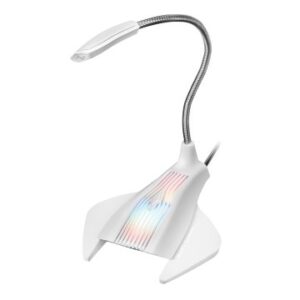 MICROFONO SOBREMESA ADAPTABLE MARS GAMING MMIC OMNIDERECCIONAL USB BRAZO FLEXIBLE BOTON MUTE BASE CON LED RGB FLOW COLOR BLANCO