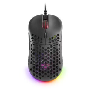 MOUSE MARS GAMING RGB MM55 DISE¾O HIVE BLACK 12800dpi A825PRO SWITCH HUANO SUPERFICIE PERFORADA ILUMINACION RGB CHROMA PESO 55g CABLE PARACORD