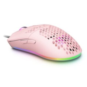 MOUSE MARS GAMING RGB MMAX DISEO HIVE PINK 12400dpi PIXART 3327PRO SWITCH HUANO SUPERFICIE PERFORADA ILUMINACION RGB CHROMA