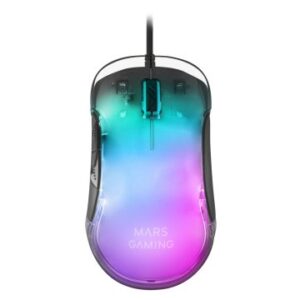 MOUSE MARS GAMING RGB MMGLOW BLACK 12800DPI ILUMINACION TOTAL CHROMA-GLOW CON CUERPO ACABADO EN ESPEJO SWITCHES MECANICOS HUANO