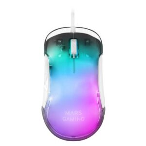 MOUSE MARS GAMING RGB MMGLOWW WHITE 12800DPI ILUMINACION TOTAL CHROMA-GLOW CON CUERPO ACABADO EN ESPEJO SWITCHES MECANICOS HUANO