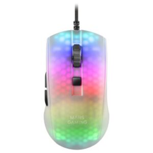 MOUSE MARS GAMING RGB MMR TRANSLUCIDO WHITE 12800DPI ULTRA LIGERO 58g ILUMINACION RGB SWITCHES MECANICOS HUANO PROGRAMABLES