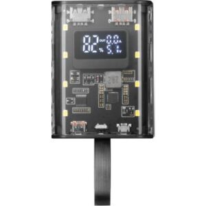 POWERBANK MARS GAMING 10000mAh 1xUSB-C PD 2xUSB-A 1xMicroUSB LINTERNA DISEÑO TRANSPARENTE Y NEGRO