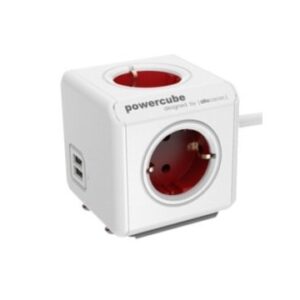 POWERCUBE ORIGINAL 2 USB + 4 TOMAS CORRIENTE  1.5m cable + soporte. REGLETA COLOR WHITE/RED