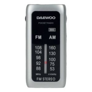 RADIO ANALOGICA MINI DAEWO DW1129 AM/FM ENTRADA JACK 3.5mm FUNCIONA CON PILAS INCLUYE AURICULARES COLOR PLATA