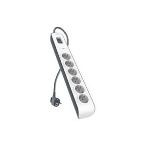 REGLETA ALIMENTACION BELKIN BSV603VF2M-V2 DE PROTECCIÓN CONTRA SOBRETENSIONES 6 TOMAS BOTON APAGADO ENCENDIDO COLOR BLANCO/GRIS