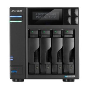 SERVIDOR NAS ASUSTOR LOCKERSTOR AS6704T 4 BAHIAS 3.5" 4 x M.2 NVMe Celeron N5105 QUAD JASPER LAKE 2.0GHZ 4GB 2x2.5GbE PCIEx1 HDMI RAID 0,1 JBOD S