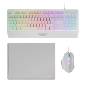 TECLADO MOUSE Y ALFOMBRILLA MARS GAMING MCP124WFR FRANCES RGB H-MECH, MOUSE HUANO RGB 3200dpi, ALFOMBRILLA  360*260MM WHITE