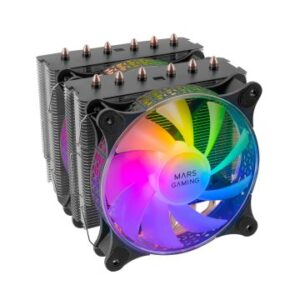 VENTILADOR CON DISIPADOR PARA CPU MARS GAMING MCPU-XT BLACK DUAL ARGB 6 HEATPIPES TDP 300W DOBLE DISIPADOR DE DE ALTA DENSIDAD